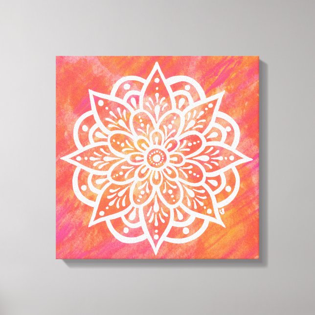 Blush Pink Coral White Mandala  Watercolor  Canvas Print (Front)