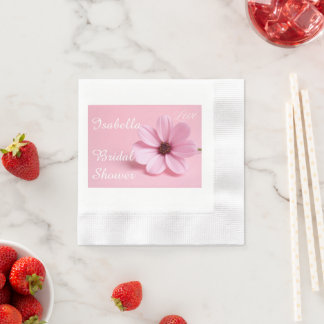 Blush Pink Cosmos Floral Script Bridal Shower Napkin