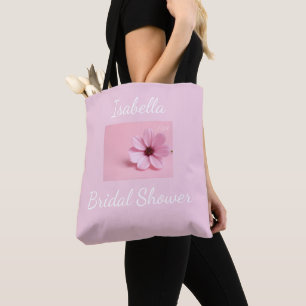 Blush Pink Cosmos Floral Script Bridal Shower Tote Bag