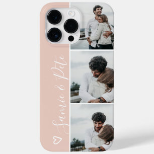 Blush pink couple names 3 photos collage grid Case-Mate iPhone 14 pro max case