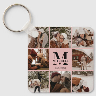 Blush Pink Couple Photo Collage Monogram Gift Key Ring