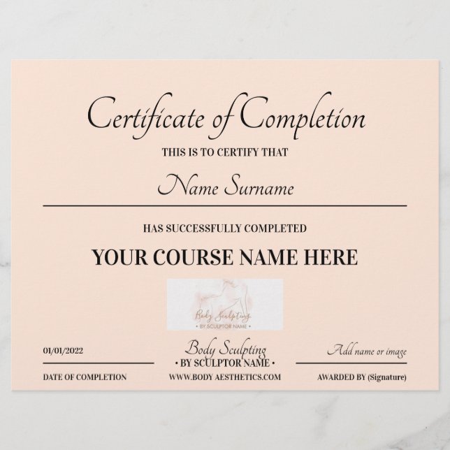 Blush pink course online certificate of completion (Front)