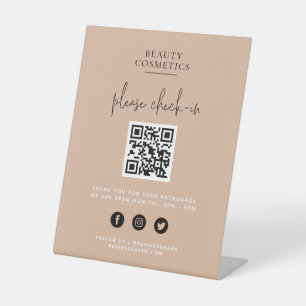 Blush Pink Covid Check-In or Payment QR Code Pedestal Sign