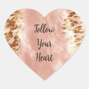 Blush Pink Cow Animal Print Heart Sticker