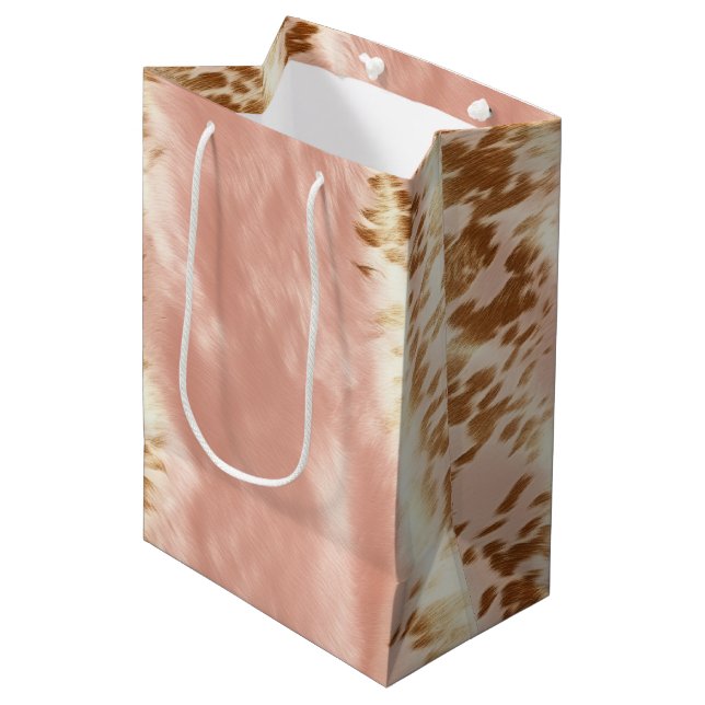 Blush Pink Cow Animal Print Medium Gift Bag (Front Angled)