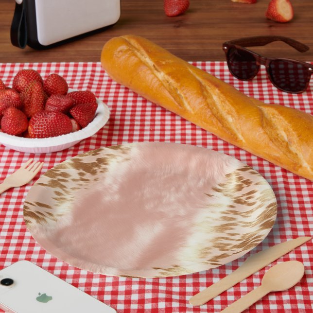 Blush Pink Cow Animal Print Paper Plate (Picnic)