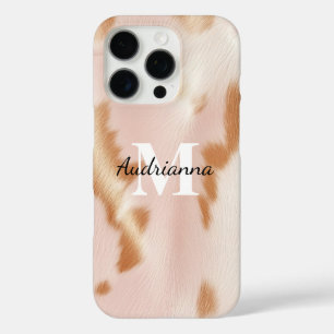 Blush Pink Cowgirl Cowhide Monogram iPhone 16 Pro Case