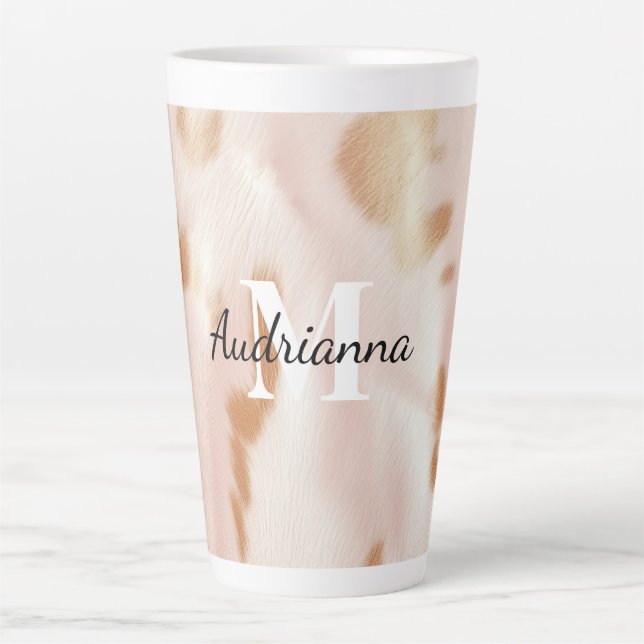 Blush Pink Cowgirl Cowhide Monogram Latte Mug (Front)