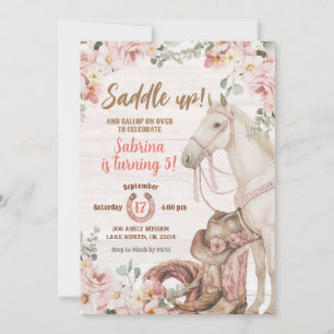 Blush Pink Cowgirl Horse Birthday Invitation