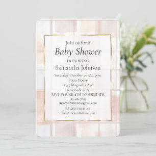 Blush Pink Cream Abstract Squares Baby Shower Invitation