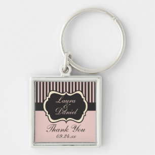 Blush Pink, Cream, and Grey Striped Thank You Key Ring