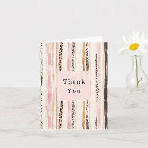 Blush Pink Cream Brown Leopard Animal Thank You Card