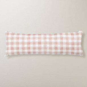 Blush Pink Cream Brown Plaid Stripes Body Cushion