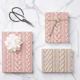 Blush Pink Cream Faux Sweater Christmas Wrapping Paper Sheet