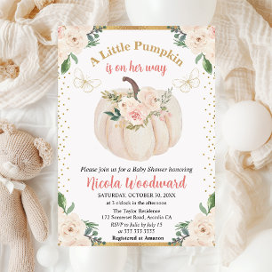 Blush Pink & Cream Floral Pumpkin Baby Shower Invitation