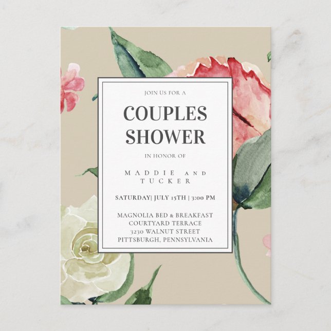 Blush Pink Cream Flowers Watercolor Bridal Shower Postcard (Front)