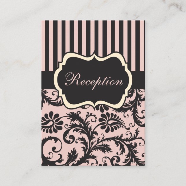 Blush PInk, Cream, Grey Damask Enclosure Card (Front)