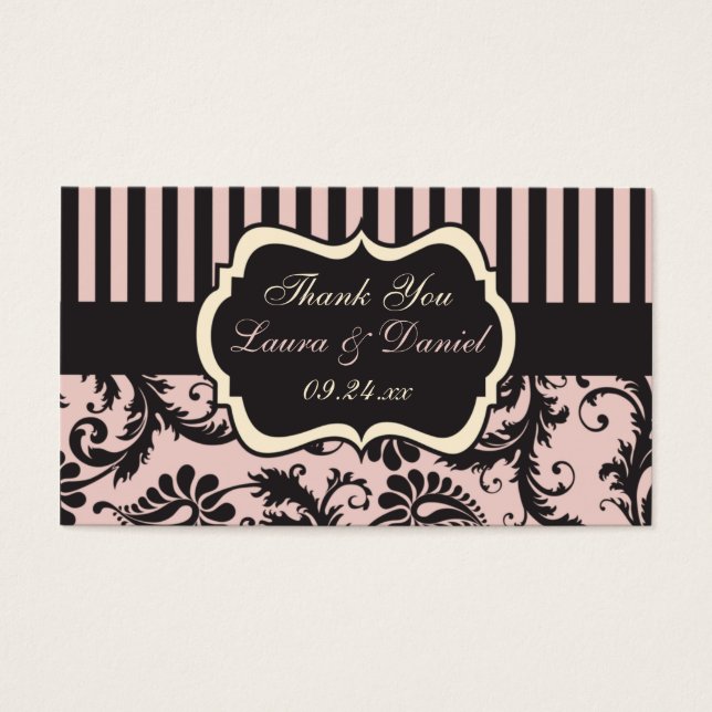 Blush Pink, Cream, Grey Damask Wedding Favour Tag (Front)