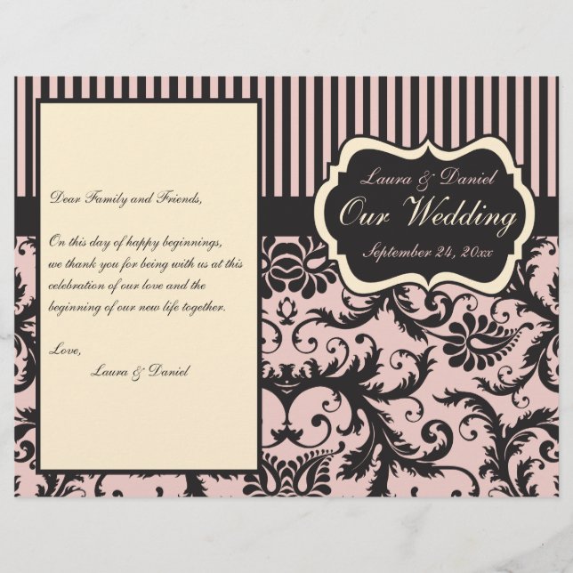 Blush Pink, Cream, Grey Damask Wedding Program (Front)