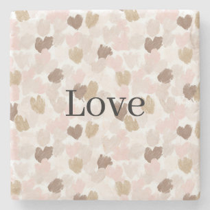 Blush Pink Cream Hearts Love Stone Coaster