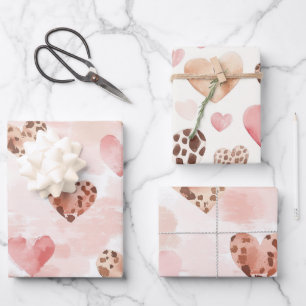 Blush Pink Cream Leopard Hearts Birthday Wrapping Paper Sheet