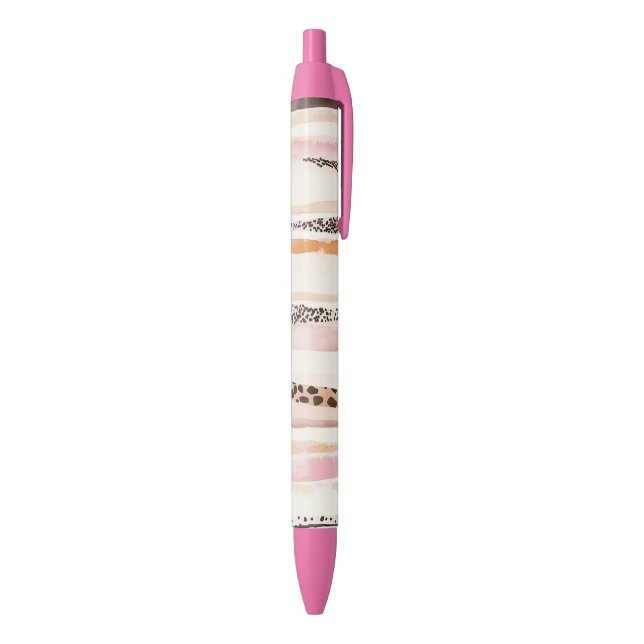 Blush Pink Cream Leopard Stripes Black Ink Pen (Bottom (Vertical))