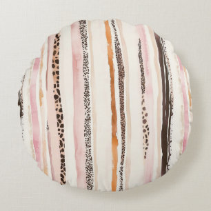 Blush Pink Cream Leopard Stripes Round Cushion