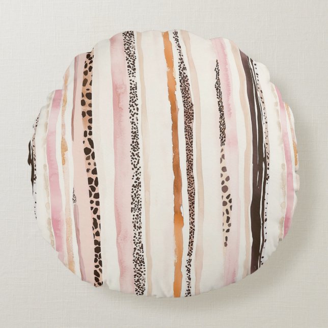 Blush Pink Cream Leopard Stripes Round Cushion (Front)