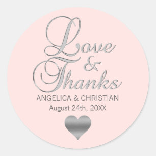Blush Pink Cream Rose Wedding Love & Thanks Classic Round Sticker