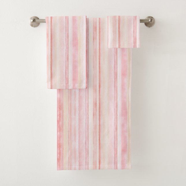Blush Pink Cream Stripes Bath Towel Set (Insitu)