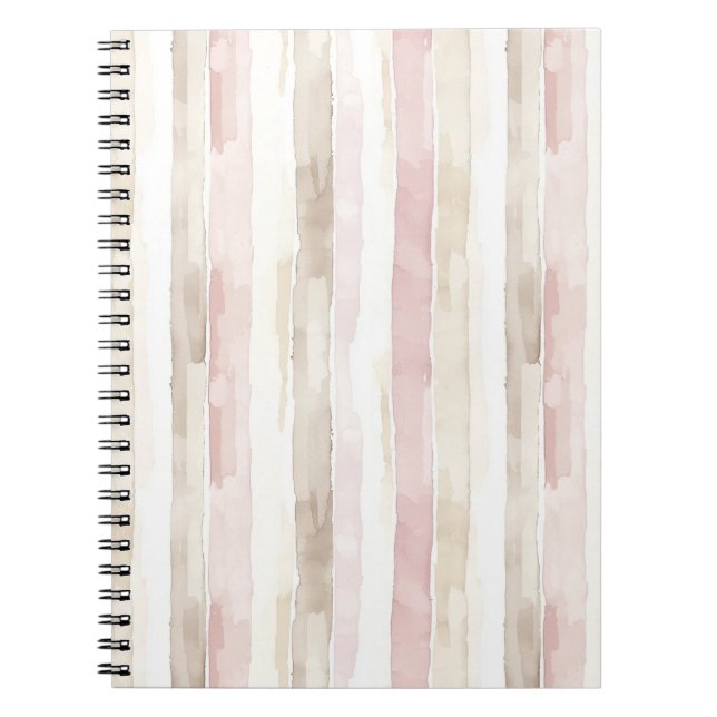 Blush Pink Cream Stripes Notebook (Front)