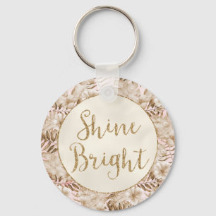 Blush Pink Cream Tropical Leaves Floral Shine Key Ring