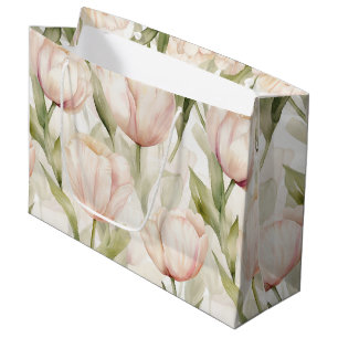 Blush Pink Cream Tulips Floral Wedding Large Gift Bag
