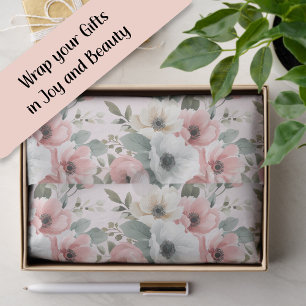 Blush Pink Cream Watercolor Floral  Tissue Paper