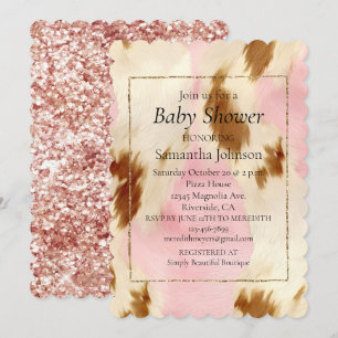 Blush Pink Cream White Brown Cowhide Invitation