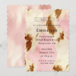 Blush Pink Cream White Brown Cowhide Invitation