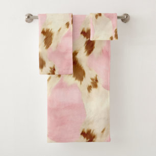 Blush Pink Cream White Gold Cowhide Bath Towel Set