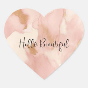 Blush Pink Cream White Gold Cowhide Heart Sticker