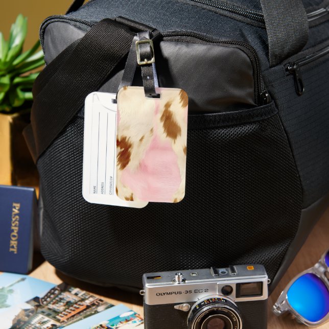 Blush Pink Cream White Gold Cowhide Luggage Tag (Front & Back)