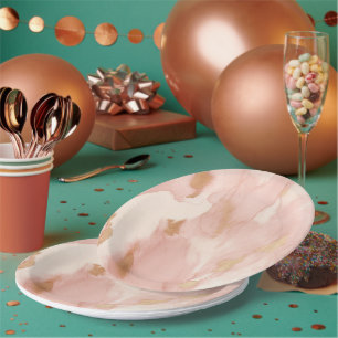 Blush Pink Cream White Gold Cowhide Paper Plate