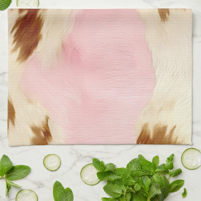 Blush Pink Cream White Gold Cowhide Tea Towel (Folded)