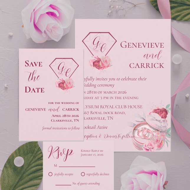 Blush Pink & Crimson Red RSVP Card (Creator Uploaded)