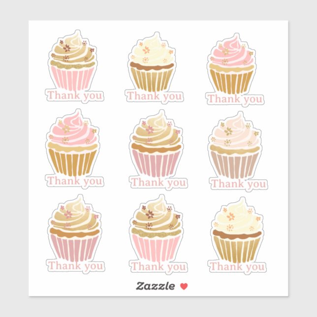 Blush Pink Cupcake Thank you Cut Vinyl Sticker (Sheet)