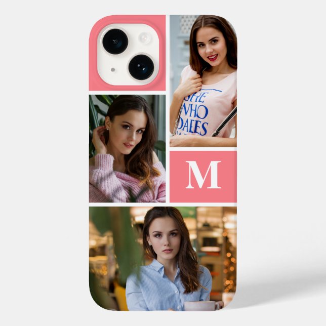 Blush Pink Custom 3 Photo Collage Monogrammed Case-Mate iPhone Case (Back)