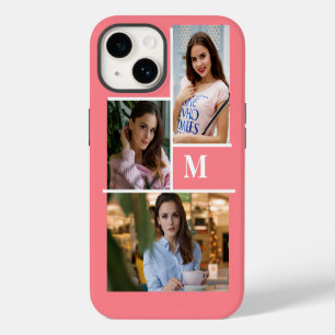 Blush Pink Custom 3 Photo Collage Monogrammed iPhone 14 Case