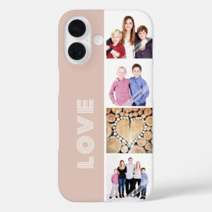 Blush pink Custom 4 Photo Collage Love Family iPhone 16 Case