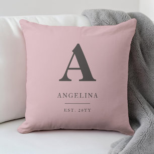 Blush Pink Custom Est Year Modern Monogram Initial Cushion