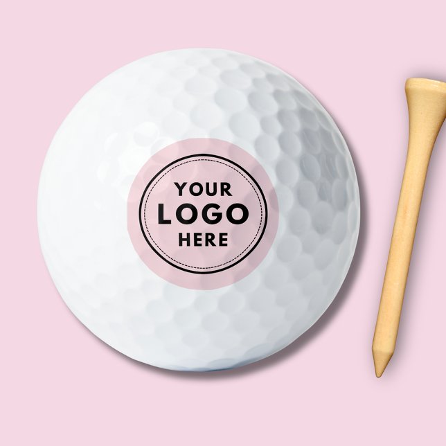 Blush Pink Custom Logo Business Branding Golf Balls (Simple modern professional business logo corporate branded gold balls)
