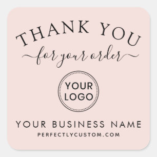 Blush pink custom logo order thank you square sticker