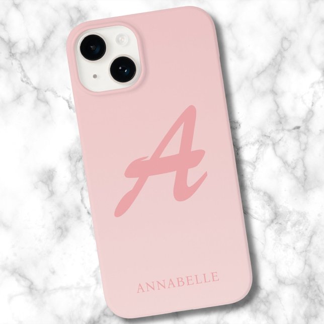 Blush Pink Custom Monogram Name  Case-Mate iPhone Case (Creator Uploaded)